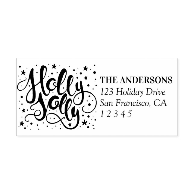 Holly Jolly Script Custom Holiday Address Self-inking Stamp (Design)