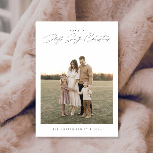 Holly Jolly Script Minimal Neutral Family Photo Holiday Card