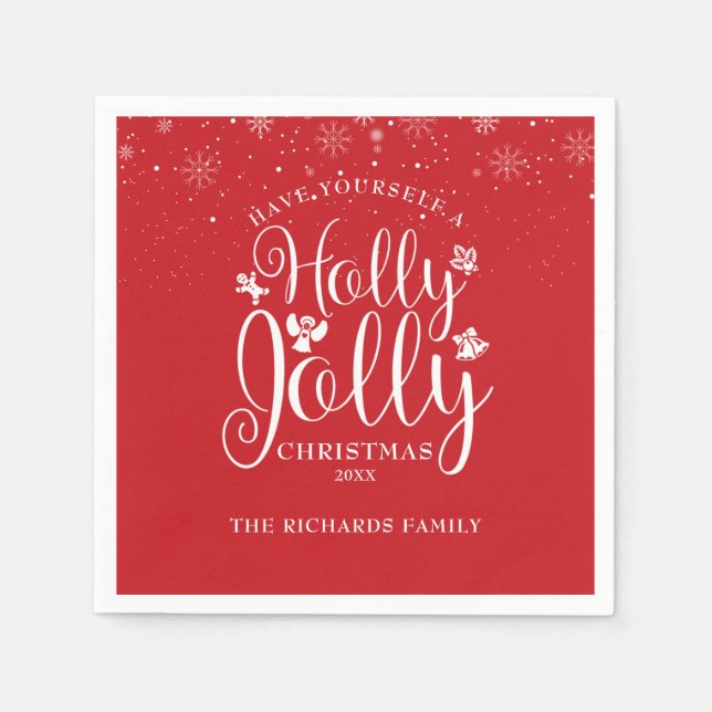 Holly Jolly Snowflakes Christmas Holidays Family Napkin (Front)