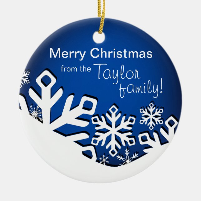 Holly Jolly Snowflakes Christmas Photo| sapphire Ceramic Tree Decoration (Front)