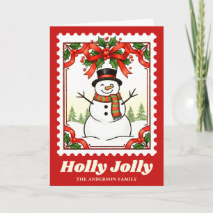 Holly Jolly Snowman Christmas Postage Stamp Holiday Card