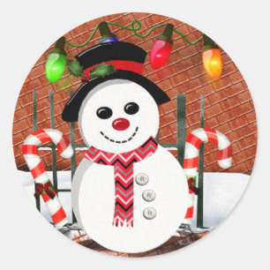 Holly Jolly Snowman Classic Round Sticker