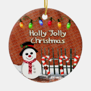 Holly Jolly Snowman CUSTOM Ceramic Tree Decoration