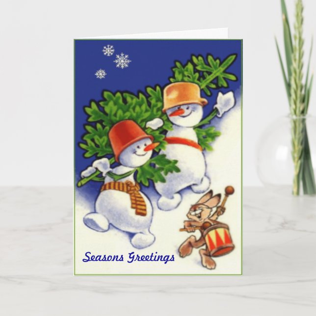 Holly Jolly Snowmen Custom Greetings Card (Front)