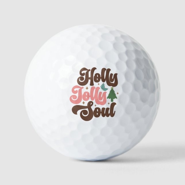 Holly Jolly Soul Retro Groovy Christmas Holidays Golf Balls (Front)