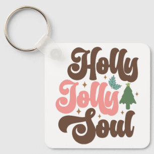 Holly Jolly Soul Retro Groovy Christmas Holidays Key Ring