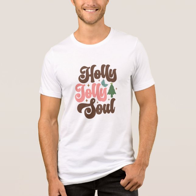 Holly Jolly Soul Retro Groovy Christmas Holidays Tri-Blend Shirt (Front)