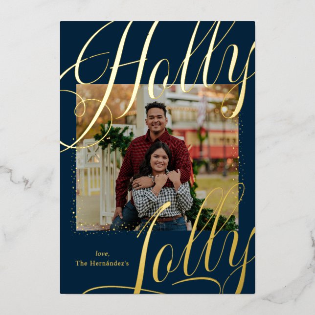Holly Jolly Stars Photo Gold Foil Holiday Card (Front)