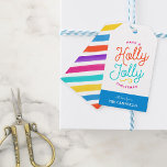 Holly Jolly Stripes Christmas Gift Tags<br><div class="desc">Custom printed holiday gift tags personalised with your family name or other text. This fun two-sided design features colourful modern typography with a bright rainbow striped background on the reverse side. The text reads "Have a Holly Jolly Christmas". Use the design tools to edit the text fonts and colours, add...</div>