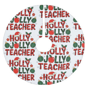 Holly Jolly Teacher Red Buffalo Plaid Christmas Brushed Polyester Tree Skirt