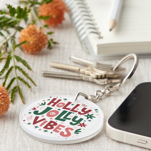 Holly Jolly Vibes Acrylic Keychain (Front Right)