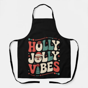 Holly Jolly Vibes Christmas Santa Retro Xmas Apron