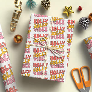 Holly Jolly Vibes Groovy Retro Christmas Wrapping Paper