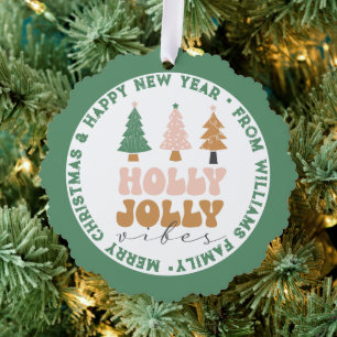holly jolly vibes,merry christmas&new year green tree decoration card