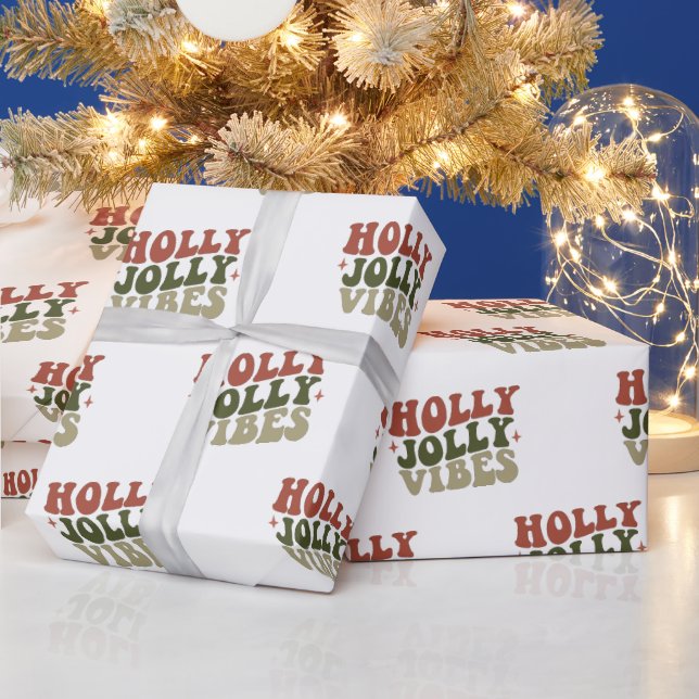 Holly Jolly Vibes Retro 1960s Christmas Gift Wrapping Paper (Holidays)