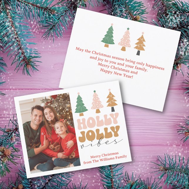 holly jolly vibes retro chic christmas  photo    holiday card (Creator Uploaded)