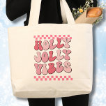 Holly Jolly vibes, Retro Christmas Long Sleeve Large Tote Bag<br><div class="desc">Holly Jolly Vibes Pink Christmas tote.</div>