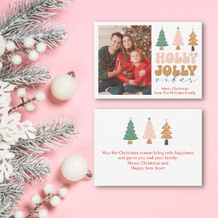 holly jolly vibes retro christmas photo holiday  card