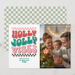 "Holly Jolly Vibes" Retro Christmas Photo Holiday Card