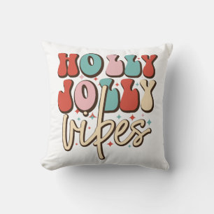 Holly Jolly Vibes Retro Groovy Christmas Holidays Cushion