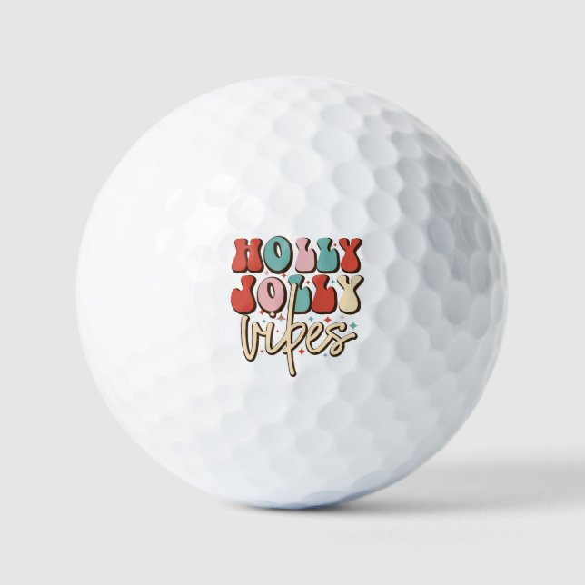 Holly Jolly Vibes Retro Groovy Christmas Holidays Golf Balls (Front)