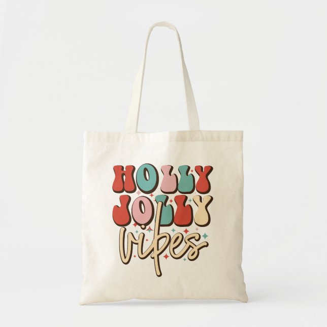 Holly Jolly Vibes Retro Groovy Christmas Holidays Tote Bag (Front)
