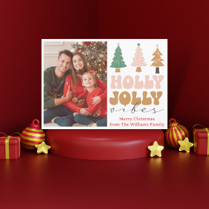 holly jolly vibes retro vintage christmas photo holiday card