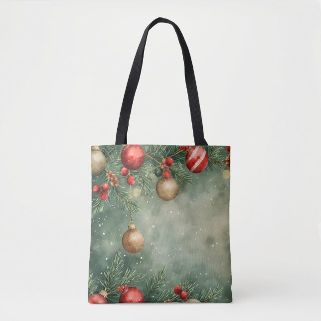 Holly Jolly Watercolor Tote Bag (Front)
