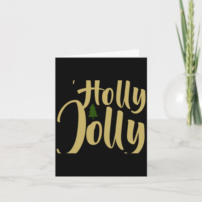 Holly Jolly White Gold Merry Christmas Long Sleeve Card (Front)