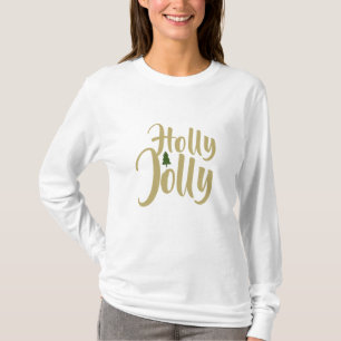 Holly Jolly White Gold Merry Christmas Long Sleeve T-Shirt