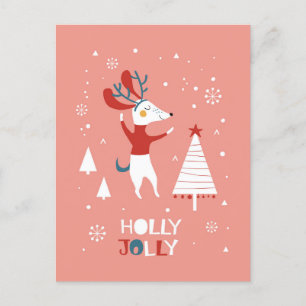 Holly Jolly with Cute Dog Christmas Postcard