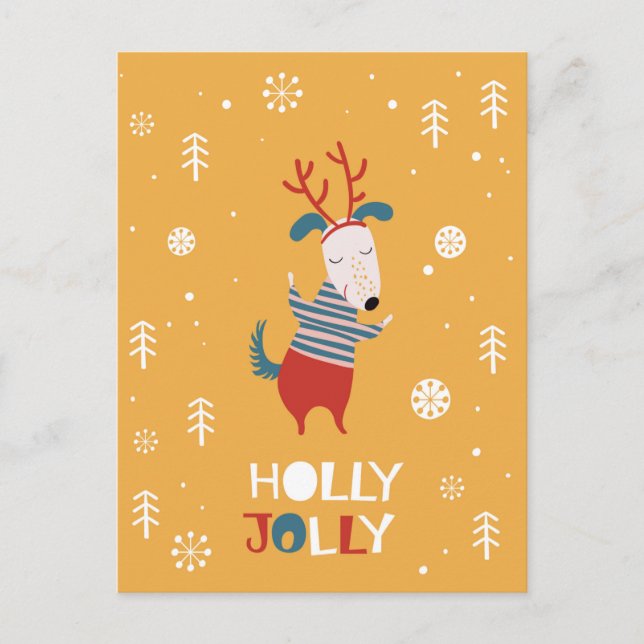 Holly Jolly with Cute Dog Postcard in Christmas (Front)