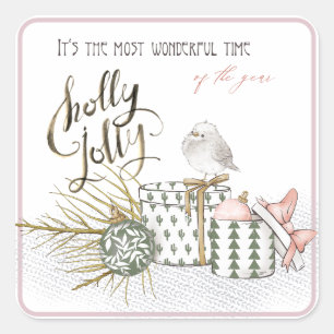 Holly Jolly Wonderful Time Christmas Square Sticker
