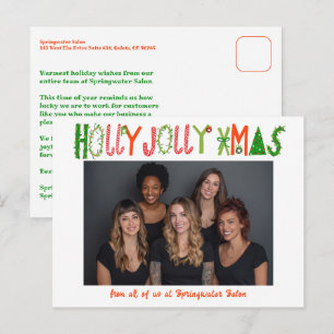 HOLLY JOLLY XMAS Christmas Custom Business Holiday Postcard