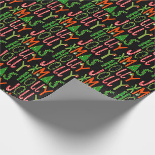 HOLLY JOLLY XMAS Cute Retro Christmas Gift Wrapping Paper
