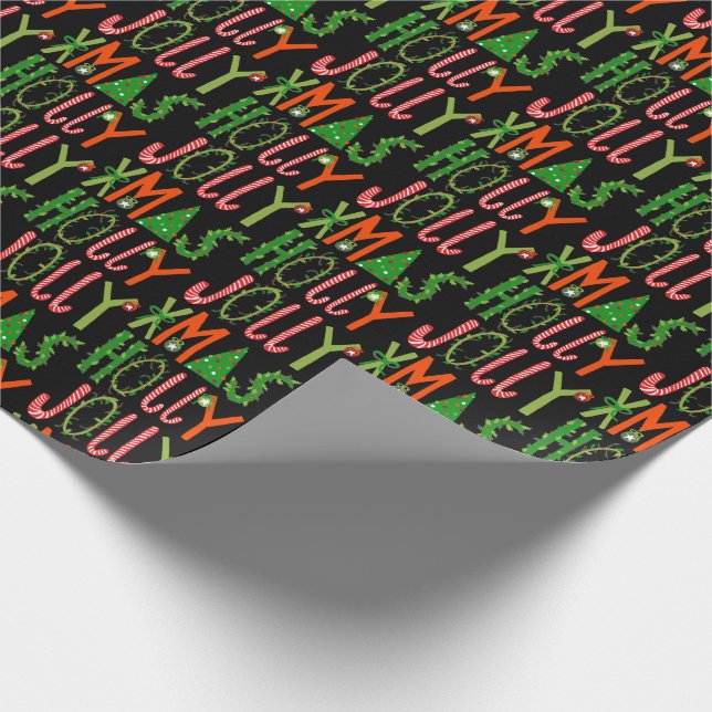 HOLLY JOLLY XMAS Cute Retro Christmas Gift Wrapping Paper (Corner)