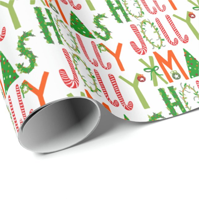 HOLLY JOLLY XMAS Cute Retro Christmas Gift Wrapping Paper (Roll Corner)