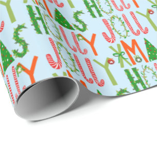 HOLLY JOLLY XMAS Cute Retro Christmas Gift Wrapping Paper