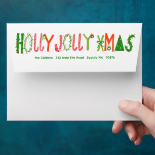 HOLLY JOLLY XMAS Holiday Christmas CUSTOM Address Envelope