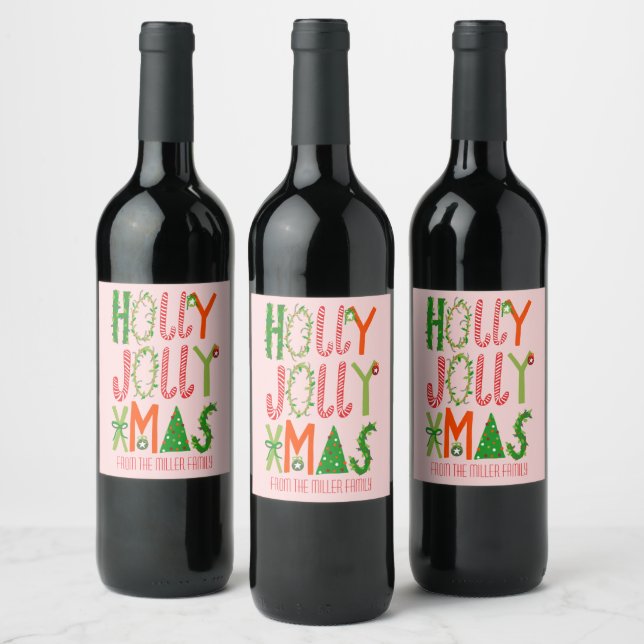 HOLLY JOLLY XMAS Holiday Christmas CUSTOM Wine Label (Bottles)