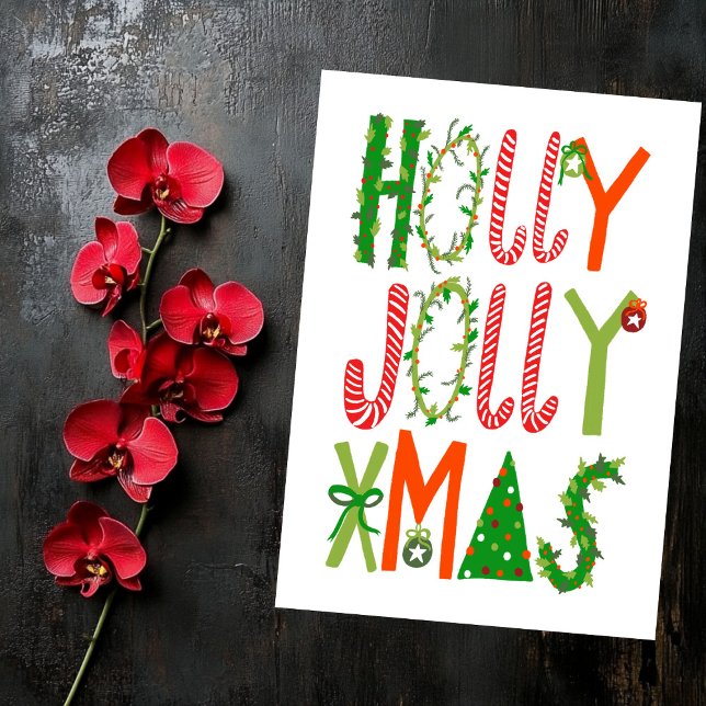 HOLLY JOLLY XMAS Holidays Christmas Flat Card (HOLLY JOLLY XMAS Sweet Holidays Christmas Flat card
)