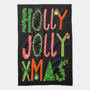HOLLY JOLLY XMAS Sweet Holiday Christmas Tea Towel