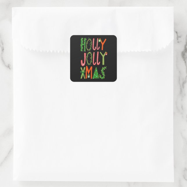 HOLLY JOLLY XMAS Sweet Holidays Christmas Square Sticker (Bag)