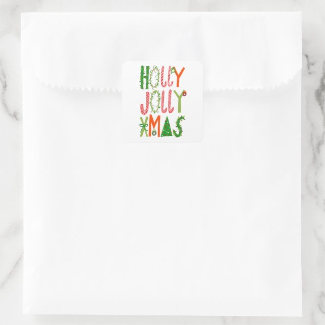 HOLLY JOLLY XMAS Sweet Holidays Christmas Square Sticker (Bag)
