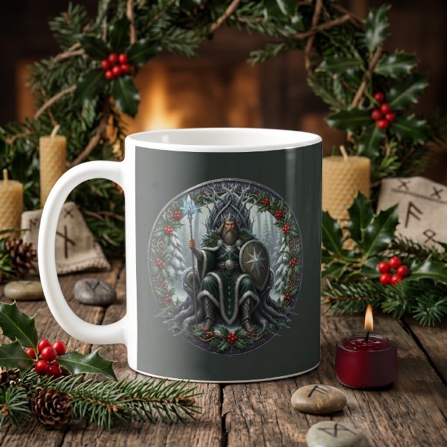 Holly King Winter Solstice British Folklore Pagan Coffee Mug (The Holly King Winter Solstice Yule Gift for Whimsigoth and Dark Nature. British Pagan Celtic Myth)