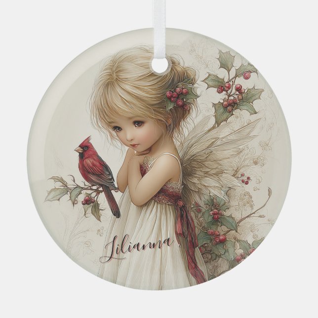 Holly-Kissed Enchantment Glass Tree Decoration (Front)