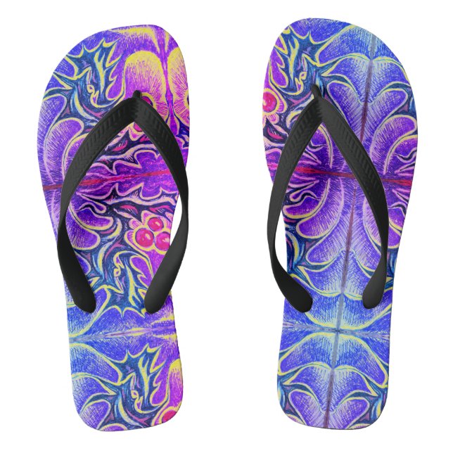 Holly Leaf and Berry Colourful Flip Flops (Footbed)