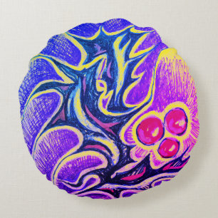 Holly Leaf and Berry Colourful Round Cushion