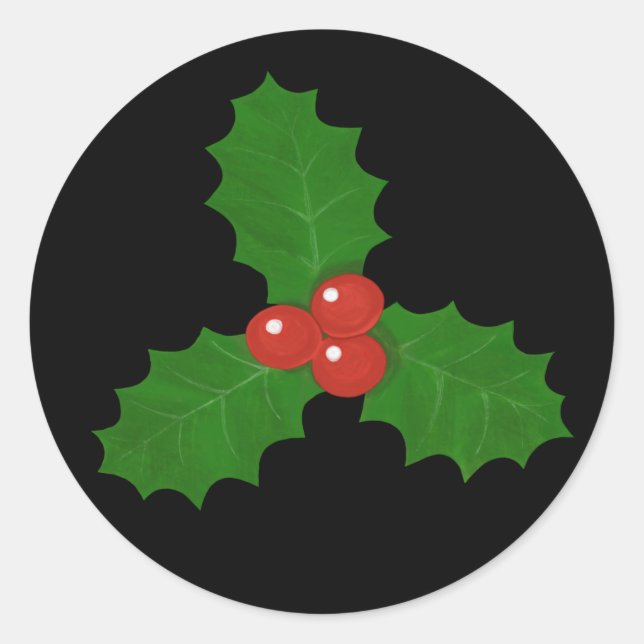 Holly Leaf Classic Round Sticker (Front)