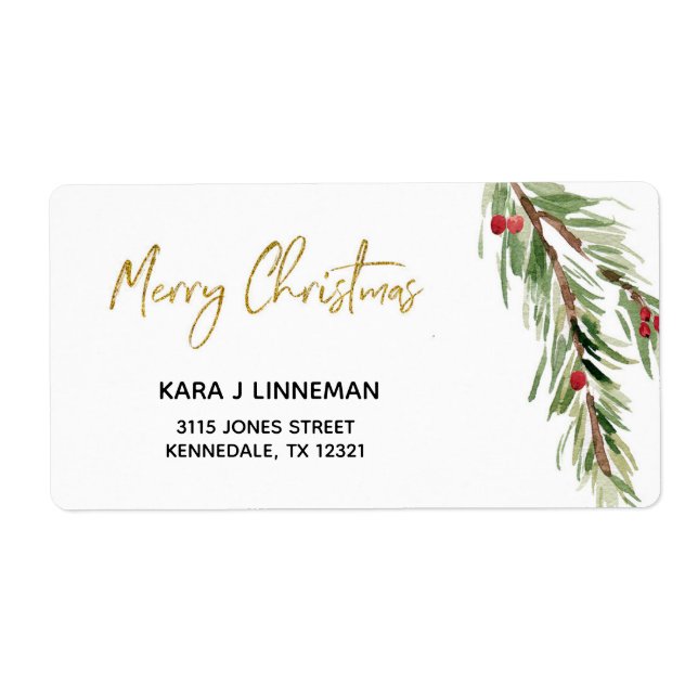 Holly Leaf watercolor foliage Christmas Address (Front)